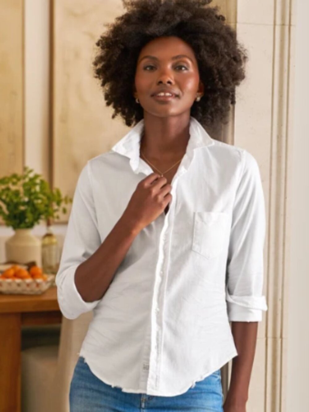 Frank & Eileen Barry Tailored Button-Up Shirt White Denim